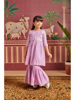 MASTARANG - Girls Lavender Mock Jacket Style Kurta with Sharara (Set of 2)