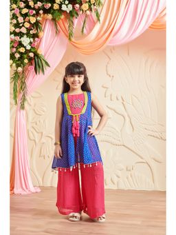 MASTARANG - Girls Blue & Pink Top with Palazzo & Jacket (Set of 3)