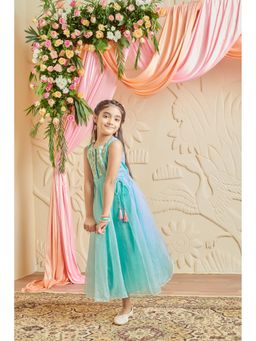 MASTARANG - Girls Turquoise Flowy Full Length Dress