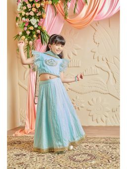 MASTARANG - Girls Blue Embroidered Lehenga Choli with Dupatta (Set of 3)