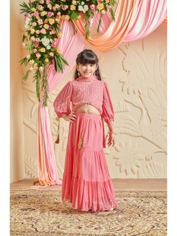 MASTARANG - Girls Pink Embroidered Lehenga Choli with Dupatta (Set of 3)