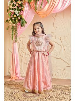 MASTARANG - Girls Pink Embroidered Lehenga Choli with Dupatta (Set of 3)