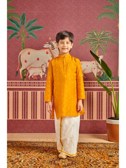 MASTARANG - Boys Mustard Blended Silk Kurta