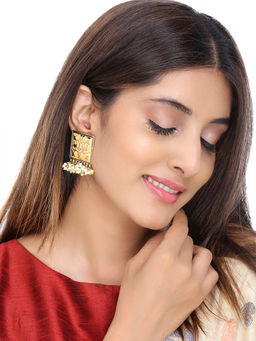 Yellow Chimes - 2 Pairs of Blue and Yellow Meenakari Moti Design Traditional Stud Earrings