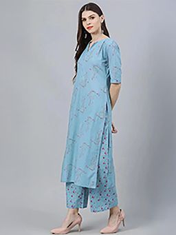 Libas - Printed Blue Kurta and Pant with Dupatta (Set of 3)