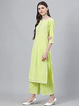 Libas - Checks Green Kurta and Palazzo with Dupatta (Set of 3)