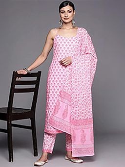 Libas - Women Pink Floral Kurta with Pant and Dupatta (Set of 3)
