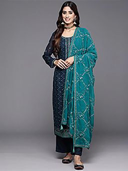 Libas - Navy Blue Embroidered Kurta Pant with Dupatta (Set of 3)