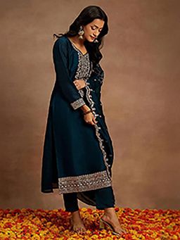 Libas - Teal Embroidered Kurta Pant with Dupatta (Set of 3)