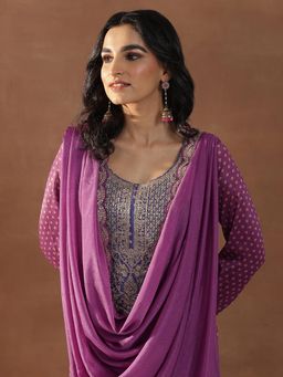 Libas - Magenta Bandhani Printed Straight Kurta with Pant & Dupatta (Set of 3)