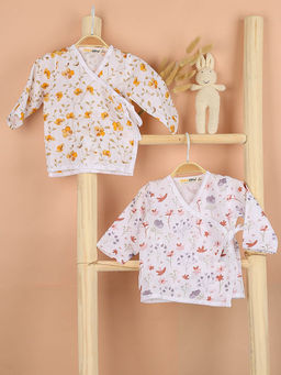 Moms Home - Muslin Organic Cotton Front Open Knotted Jhabla Multi-Color (Pack of 2)