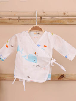 Moms Home - Muslin Organic Cotton Front Open Knotted Jhabla Multi-Color