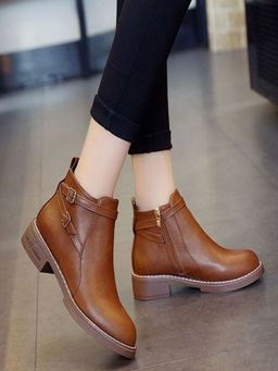 Shoetopia - Women Solid Tan Boots