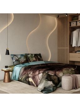 Stoa Paris - Green 300 Tc Satin Bedsheet & Comforter with 2 Pillow Covers (King)