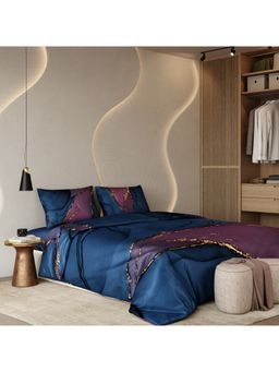 Stoa Paris - Navy Blue 300 Tc Satin Bedsheet & Comforter with 2 Pillow Covers (King)