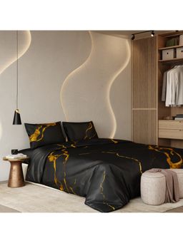 Stoa Paris - Black 300 Tc Satin Bedsheet & Comforter with 2 Pillow Covers (King)