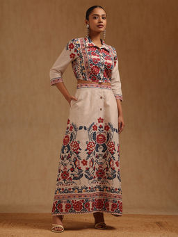 Soch - Women Beige Cotton Slub Round Neck Co-Ord Set