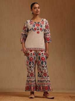 Soch - Beige Floral Collar Neck Top with Skirt