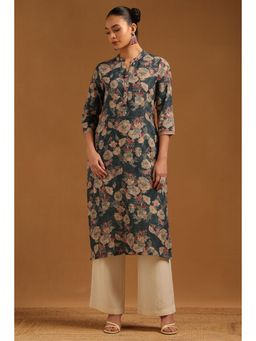 Soch - Green Floral Mandarin Neck Kurta
