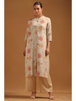 Soch - Beige Floral Mandarin Neck Kurta