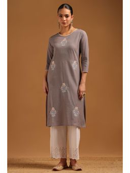 Soch - Grey Embroidered Round Neck Kurta