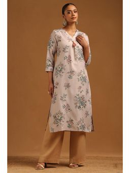 Soch - Beige Floral V-Neck Kurta