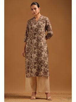 Soch - Beige Floral V-Neck Kurta