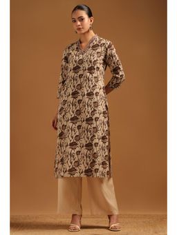 Soch - Beige Floral V-Neck Kurta