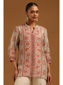Soch - Beige Floral Mandarin Neck Tunic