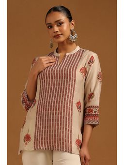 Soch - Beige Floral Mandarin Neck Tunic