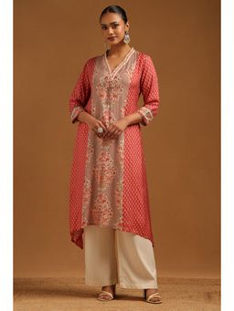 Soch - Red Embroidered V-Neck Kurta