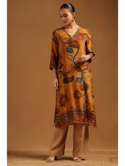 Soch - Mustard Floral V-Neck Kurta