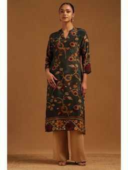 Soch - Green Floral Mandarin Neck Kurta