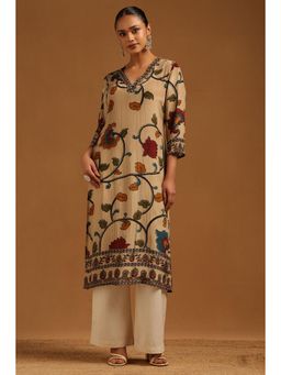 Soch - Beige Floral V-Neck Kurta