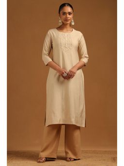 Soch - Beige Paisley Round Neck Kurta