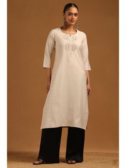 Soch - Beige Solid/Plain Round Neck Kurta