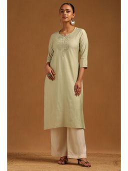 Soch - Green Embroidered Round Neck Kurta