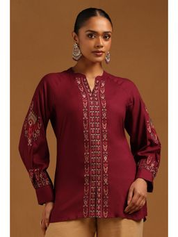 Soch - Wine Embroidered Mandarin Neck Tunic