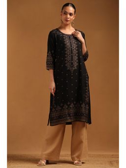 Soch - Black Embroidered Round Neck Kurta