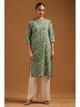 Soch - Green Printed Mandarin Neck Kurta