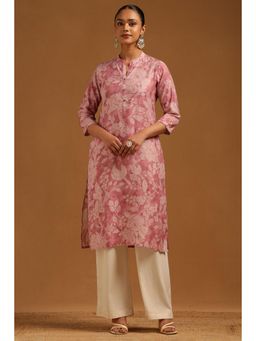 Soch - Pink Floral Mandarin Neck Kurta