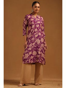 Soch - Purple Floral Mandarin Neck Kurta