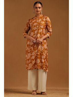 Soch - Mustard Floral Mandarin Neck Kurta