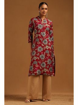 Soch - Wine Floral Mandarin Neck Kurta