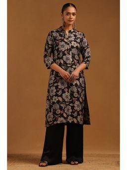 Soch - Black Floral Mandarin Neck Kurta