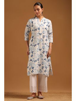Soch - Off White Floral Mandarin Neck Kurta