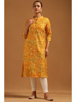 Soch - Mustard Floral Mandarin Neck Kurta