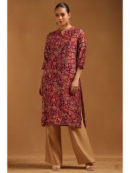 Soch - Wine Floral Mandarin Neck Kurta