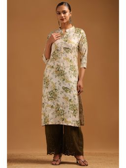Soch - Olive Floral Mandarin Neck Kurta