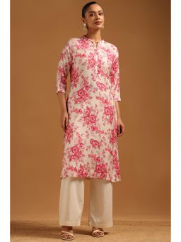 Soch - Pink Floral Mandarin Neck Kurta